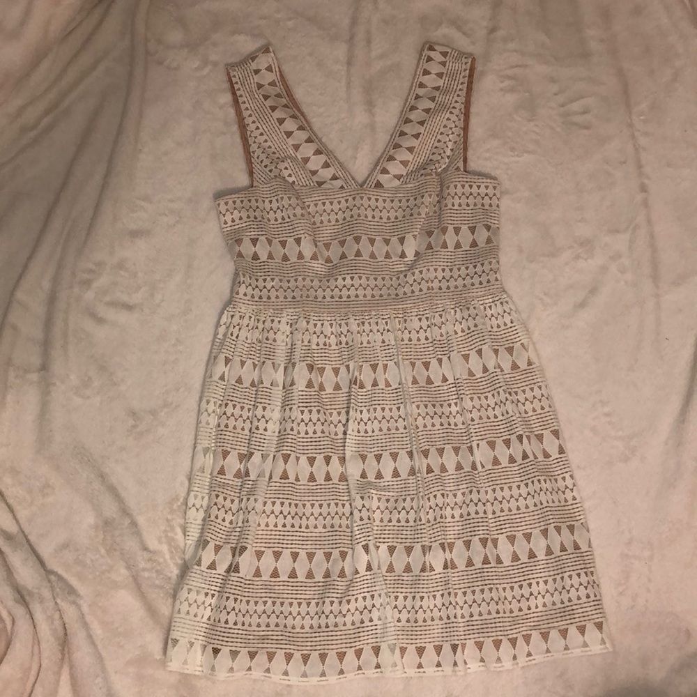 White and Tan Lace Dress